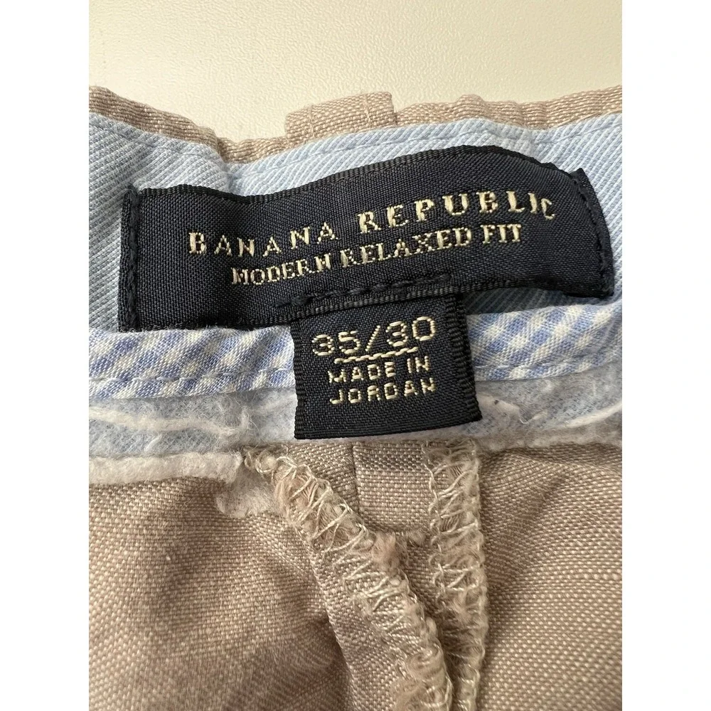 Banana Republic Men's Pants Tan Modern Relaxed Fit Linen Cotton Blend 35x26